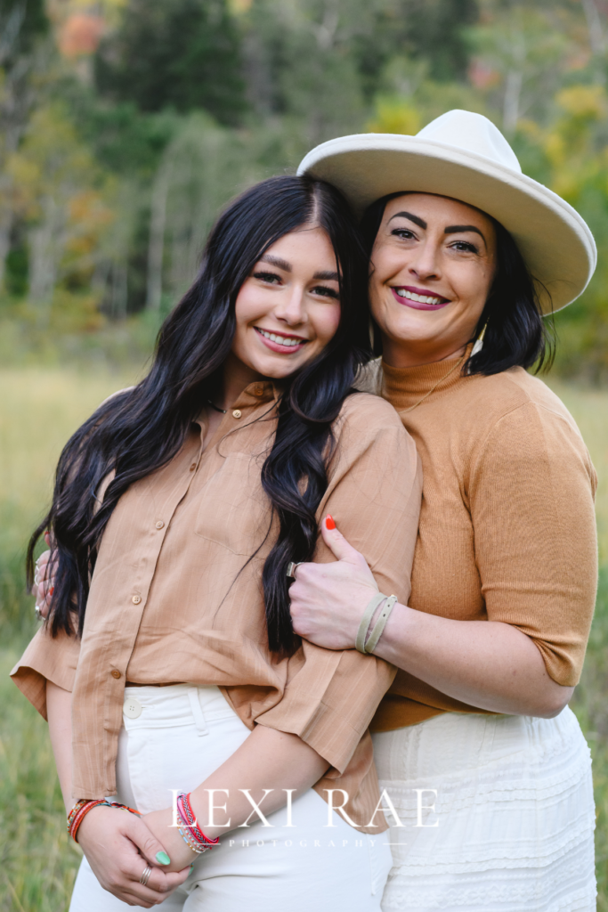 Mother and daughter in an embrace during a family photography session in Alpine, Utah